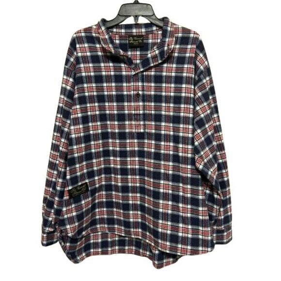 VTG Vermont Flannel Co. Shirt Blue Plaid Henley Button Up Mens Medium Hiking - Picture 1 of 6